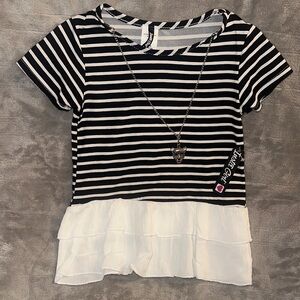 Striped Black and White Kids Top with removable necklace
